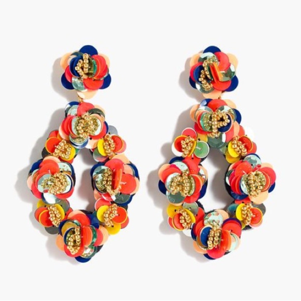 J. Crew Leather Backed Sequin Petal Earrings NWT!
